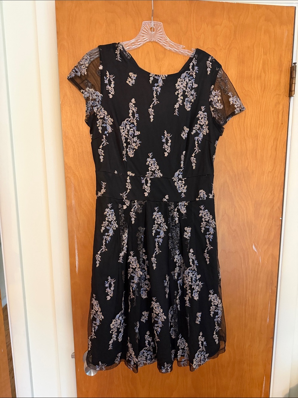 Scarlett Black Midi Dress with Silver-Gray Floral Embroidery
